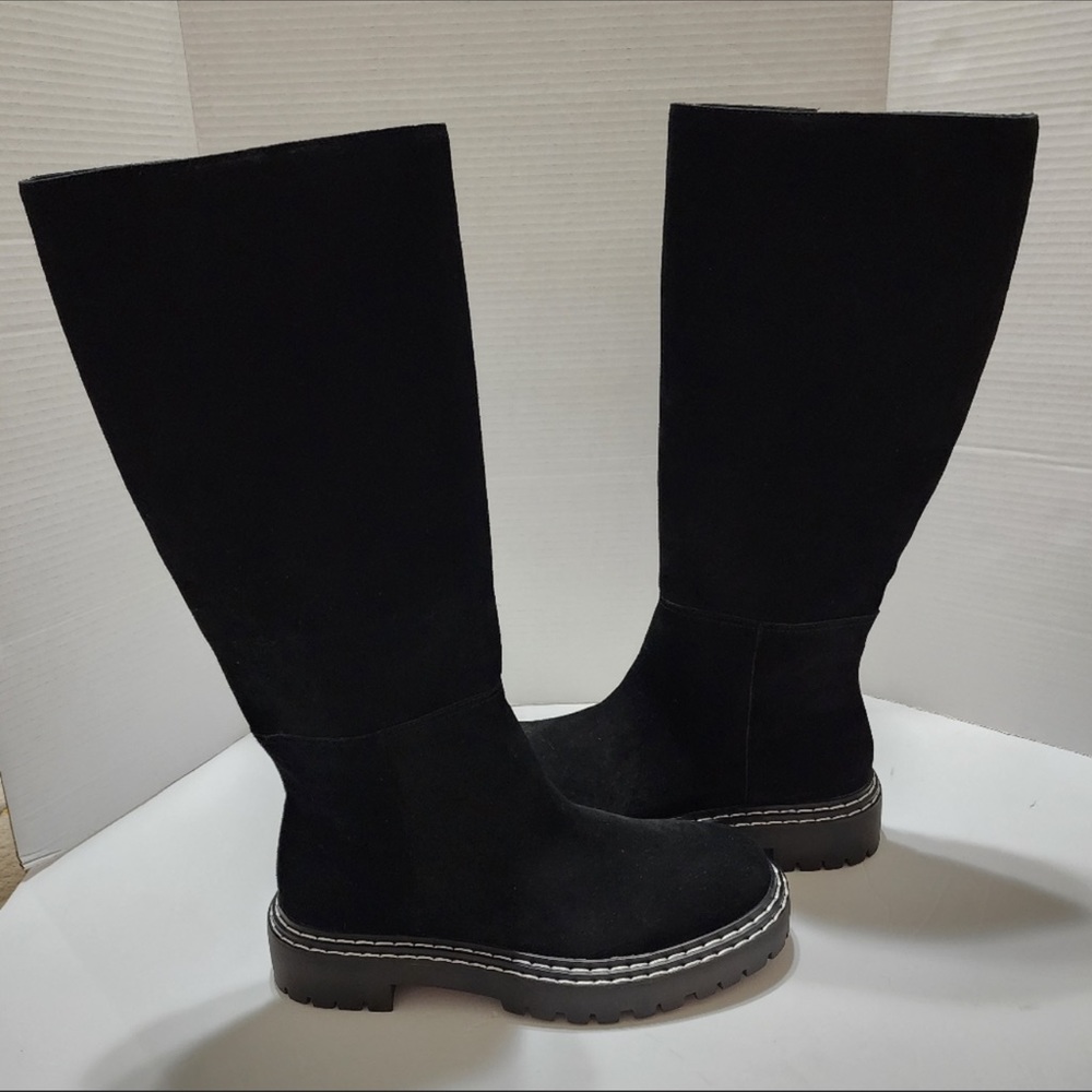 Splendid Amalia Knee High Lugged lug sole suede leather Boots in Black 7.5 new!